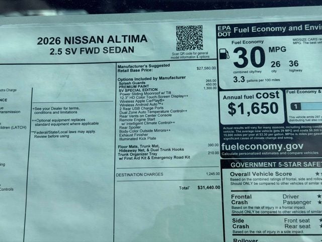 2026 Nissan Altima 2.5 SV SPECIAL EDITION PACKAGE