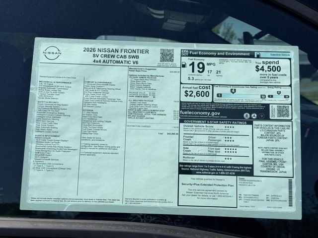 2026 Nissan Frontier SV DARK ARMOR, ALL-WEATHER CONTENT PACKAGE