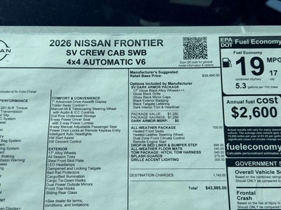 2026 Nissan Frontier SV DARK ARMOR, ALL-WEATHER CONTENT PACKAGE