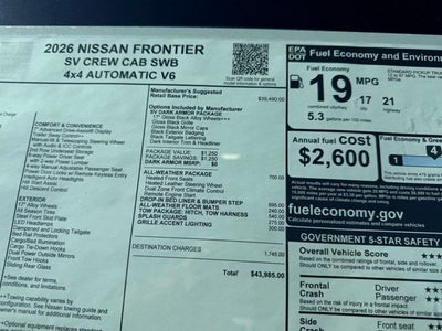 2026 Nissan Frontier SV DARK ARMOR, ALL-WEATHER CONTENT PACKAGE