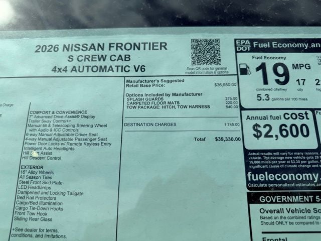 2026 Nissan Frontier S TOW PACKAGE