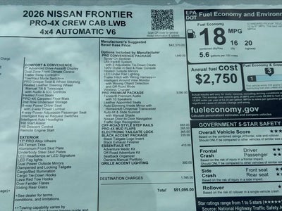 2026 Nissan Frontier PRO-4X PREMIUM, CONVENIENCE, BLACK ACCENT PACKAGE