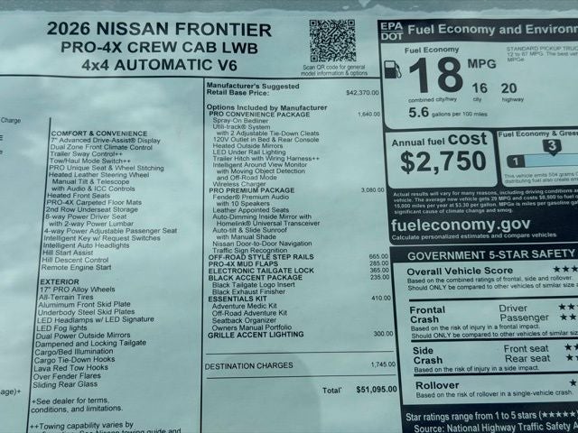 2026 Nissan Frontier PRO-4X PREMIUM, CONVENIENCE, BLACK ACCENT PACKAGE
