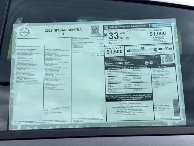 2026 Nissan Sentra S FLOOR MAT PACKAGE