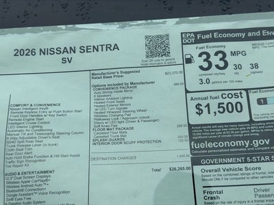 2026 Nissan Sentra SV CONVENIENCE, FLOOR MAT PACKAGE