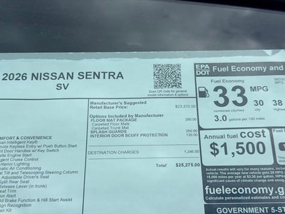 2026 Nissan Sentra SV FLOOR MAT PACKAGE