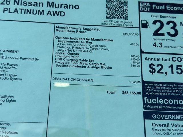 2026 Nissan Murano Platinum CARGO PACKAGE