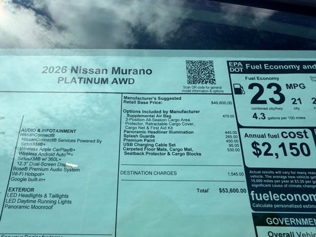 2026 Nissan Murano Platinum CARGO PACKAGE