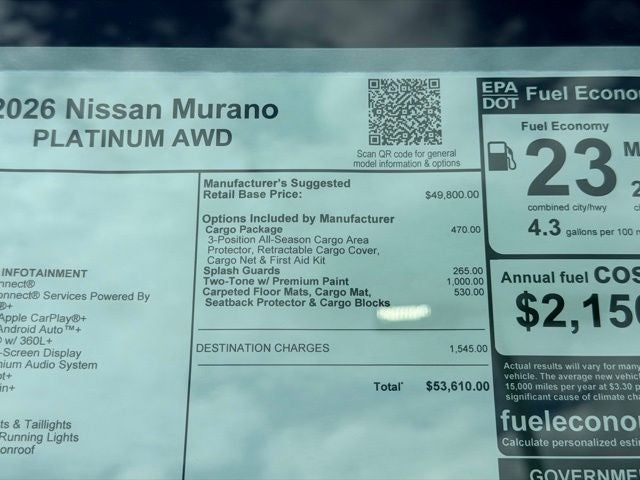 2026 Nissan Murano Platinum CARGO PACKAGE