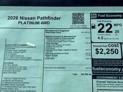2026 Nissan Pathfinder Platinum CAPTAIN CHAIRS, CARGO PACKAGE