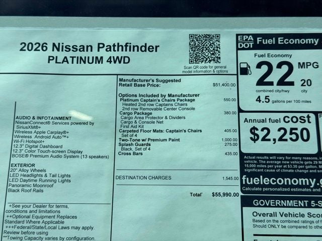 2026 Nissan Pathfinder Platinum CAPTAIN CHAIRS, CARGO PACKAGE