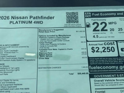 2026 Nissan Pathfinder Platinum CAPTAIN CHAIRS, CARGO PACKAGE