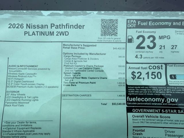 2026 Nissan Pathfinder Platinum CAPTAIN CHAIRS, CARGO PACKAGE