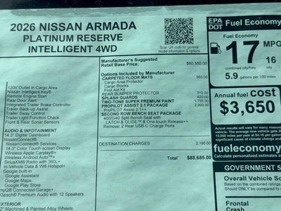 2026 Nissan Armada Platinum Reserve SPLIT BENCH SEAT PACKAGE
